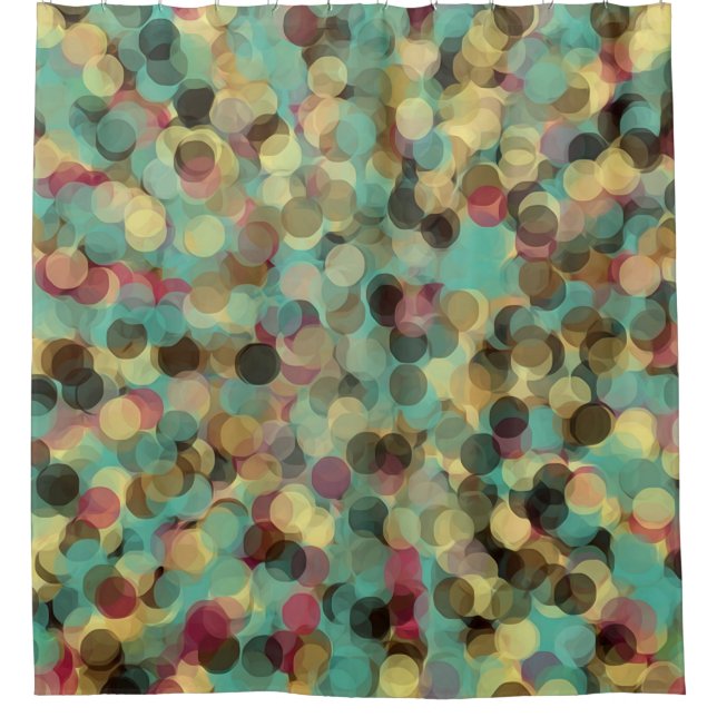 pink yellow green and blue circle pattern abstract shower curtain (Front)