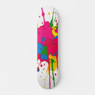 Pink Yellow Green and Blue Paint Splatter Abstract Skateboard