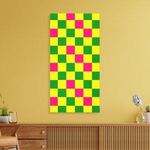 Pink Yellow Green Chequered Pattern Design Canvas Print