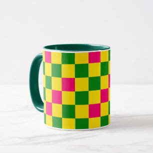 Pink Yellow Green Chequered Pattern Design Mug