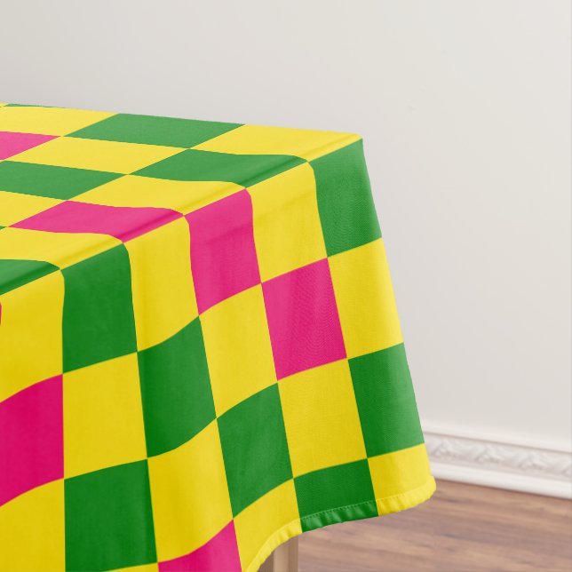 Pink Yellow Green Chequered Pattern Design  Tablecloth (In Situ)