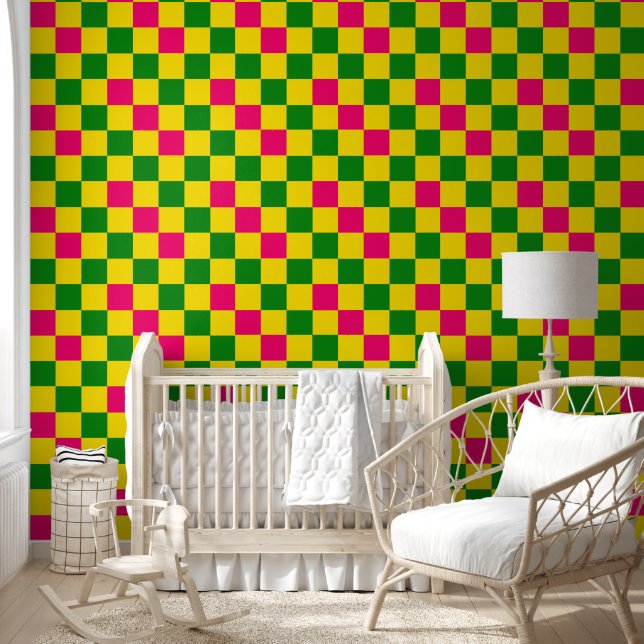 Pink Yellow Green Chequered Pattern Design  Wallpaper (Kids)