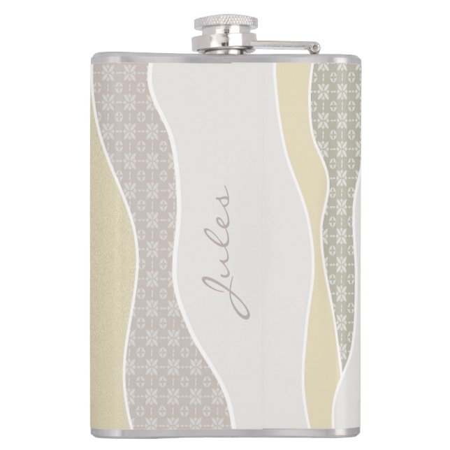 Pink Yellow Green Curve Stripe Abstract Waves Name Hip Flask (Back)