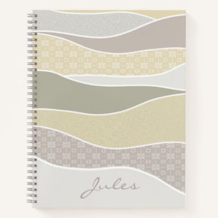 Pink Yellow Green Curve Stripe Abstract Waves Name Notebook