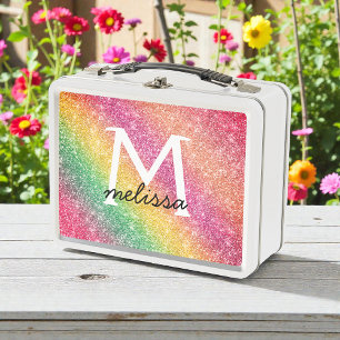 Pink Yellow Green Glitter Metal Lunch Box