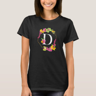 Pink Yellow Green Orchids Floral Monogram Initial  T-Shirt