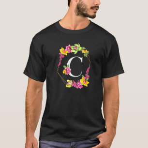 Pink Yellow Green Orchids Floral Monogram Initial T-Shirt