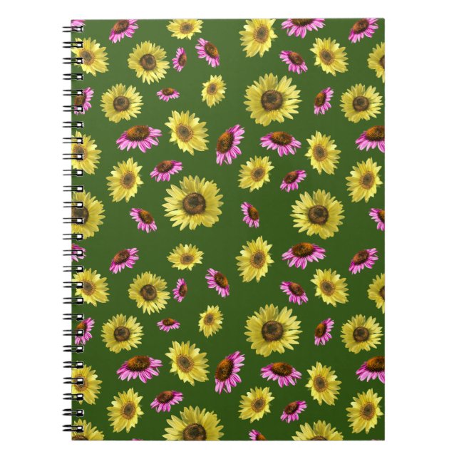 Pink Yellow Green Sunflower Coneflower Summer  Notebook (Front)
