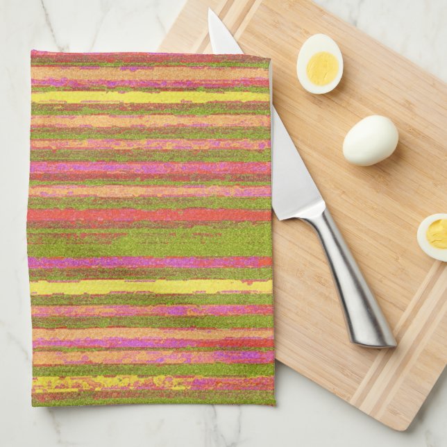 Pink Yellow Green Vintage Stripe Kitchen Towel (Quarter Fold)