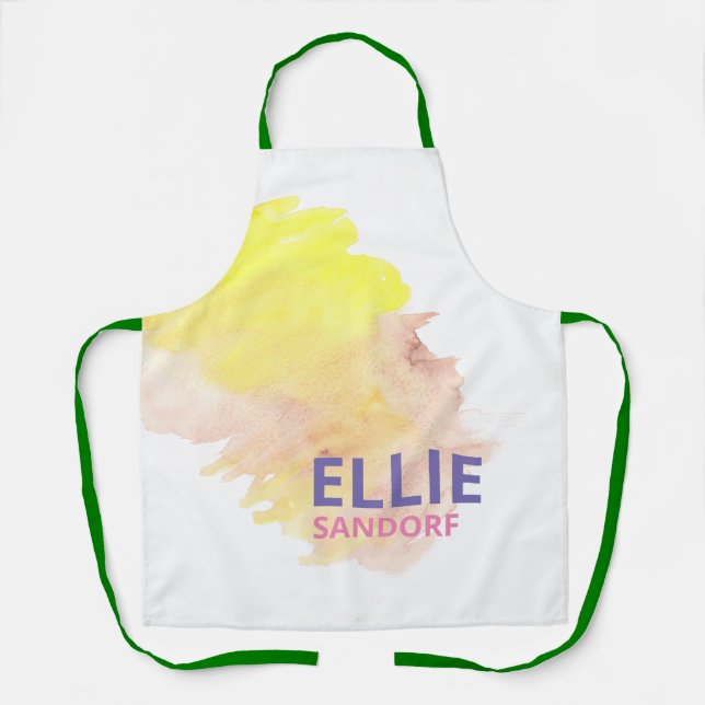 Pink Yellow Grunge Custom Name Chef Baker Apron (Front)