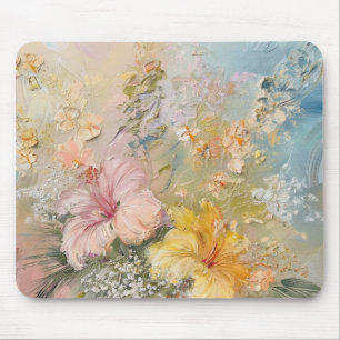 Pink Yellow Hibiscus Tropical Flowers Mouse Pad