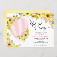 Pink yellow hot air balloon sunflowers birthday