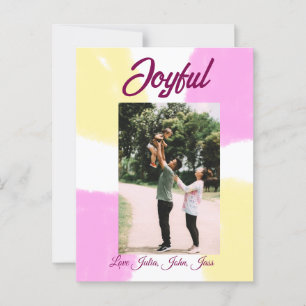 Pink yellow joyful holidays photo family retro boh postcard