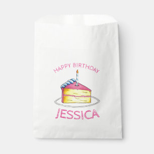 Pink Yellow Layer Happy Birthday Cake Slice Candle Favour Bags