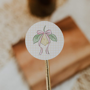 Pink & Yellow Lemon Bow Baby Shower Classic Round Sticker