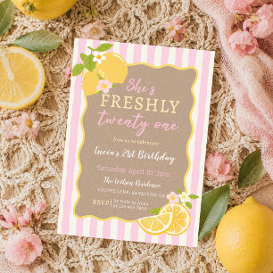 Pink & Yellow Lemon Freshly 21 Birthday Invitation