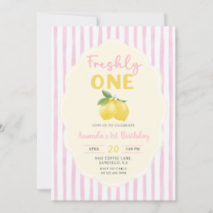Pink Yellow Lemon Freshly One 1st Birthday Invitation