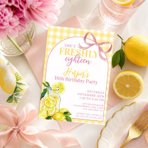 Pink Yellow Lemonade Cute Gingham Freshly Birthday Invitation