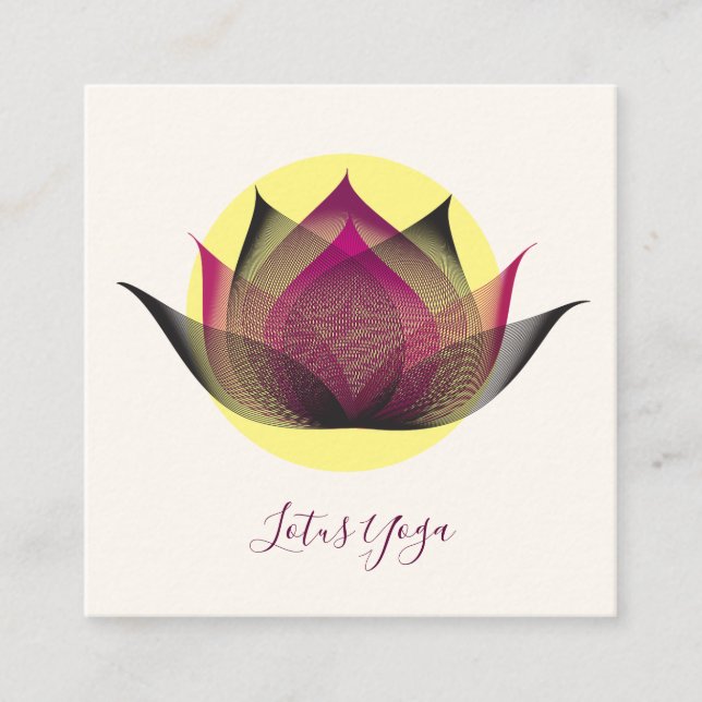 Pink Yellow Lotus Flower Art Elegant Unique Yoga Square Business Card (Front)