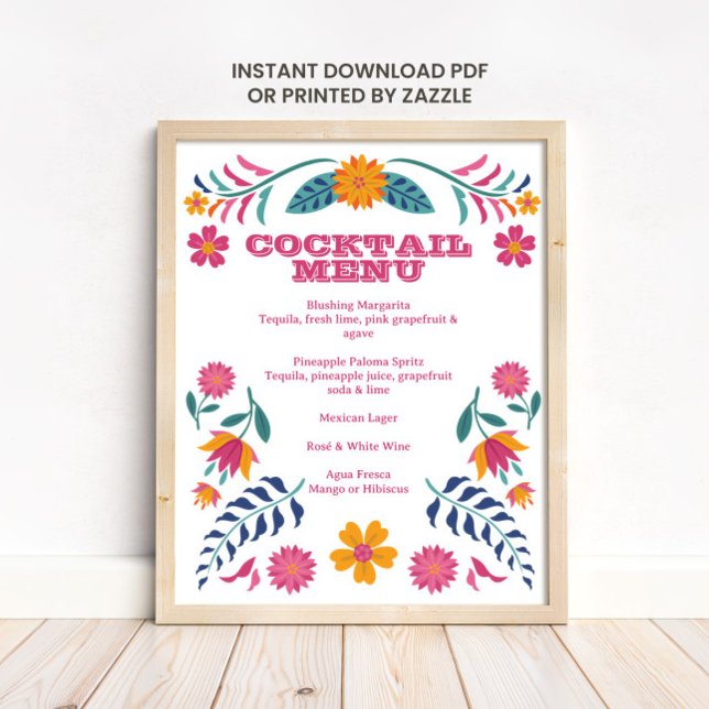 Pink Yellow Mexican Fiesta Bar Menu Sign (Creator Uploaded)