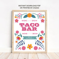 Pink Yellow Mexican Fiesta Taco Bar Sign