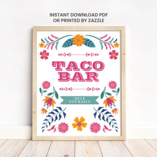 Pink Yellow Mexican Fiesta Taco Bar Sign
