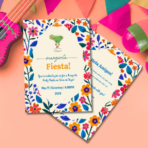 Pink Yellow mexican flowers Margarita Fiesta Invitation
