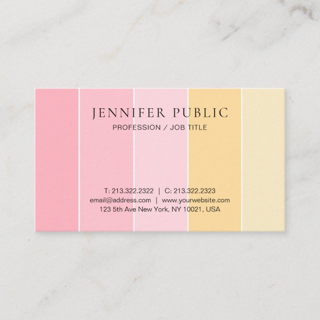 Pink Yellow Modern Trendy Minimalist Template Business Card (Front)