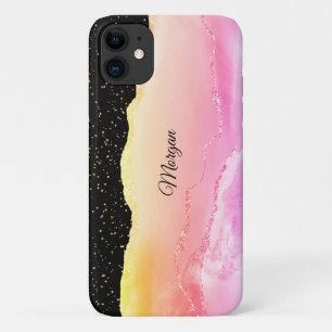 Pink & Yellow Ombre Agate, Gold Stars & DIY Name Case-Mate iPhone Case