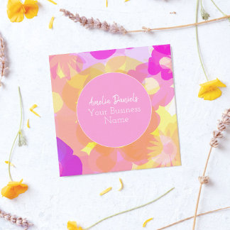Pink Yellow Orange Floral Square Business Card