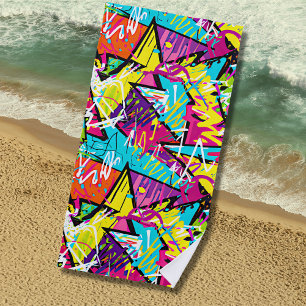 Pink Yellow Orange Graffiti Beach Towel