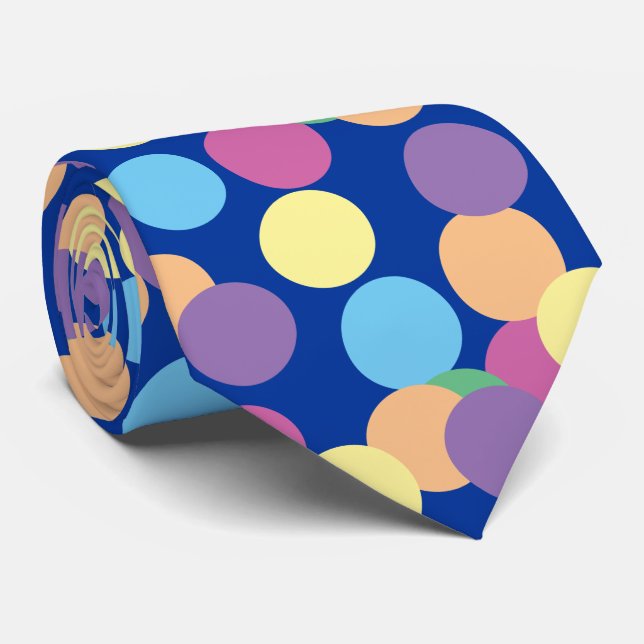 Pink Yellow Orange Green Blue Purple Polka-Dots Tie (Rolled)