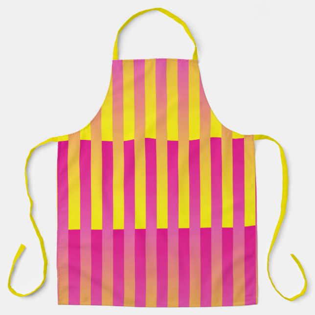 Pink Yellow Orange Striped Pattern Apron (Front)