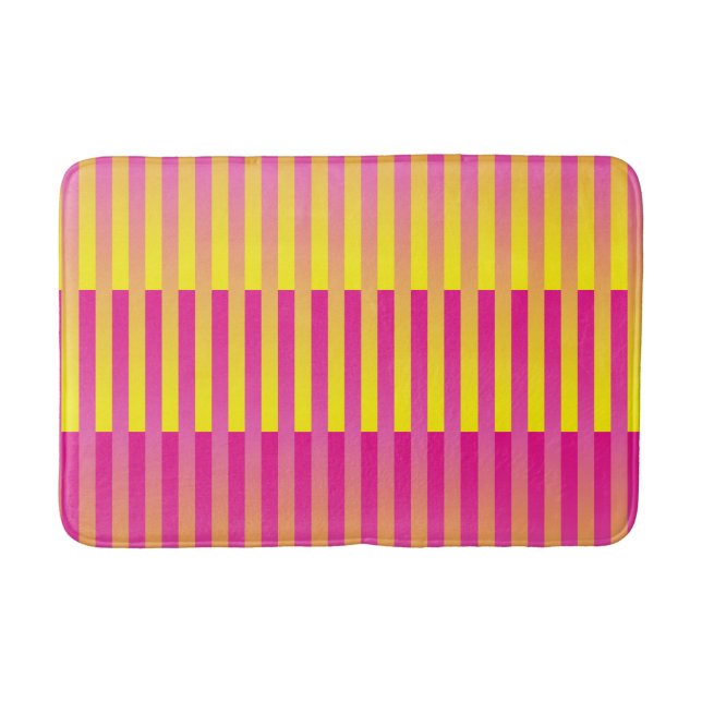 Pink Yellow Orange Striped Pattern Bath Mat (Front)