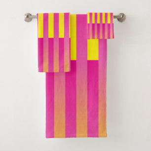 Pink Yellow Orange Striped Pattern Bath Towel Set