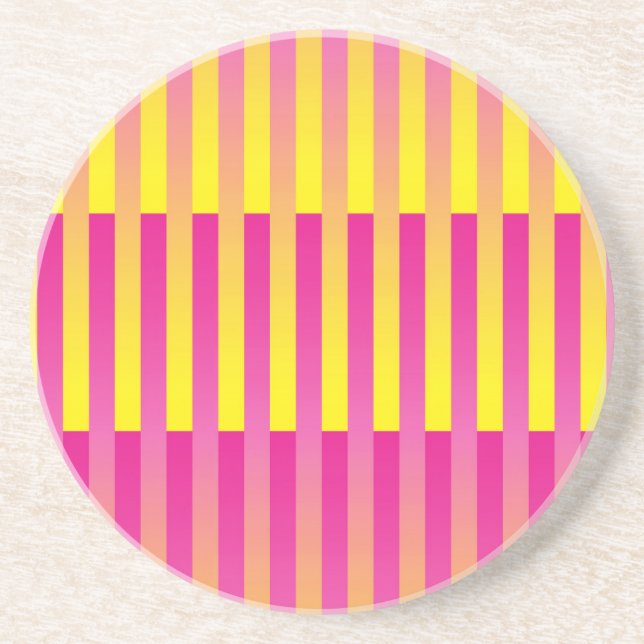 Pink Yellow Orange Striped Pattern Coaster (Front)