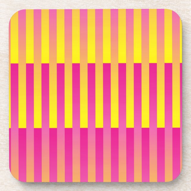 Pink Yellow Orange Striped Pattern Coaster (Front)
