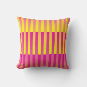 Pink Yellow Orange Striped Pattern Cushion