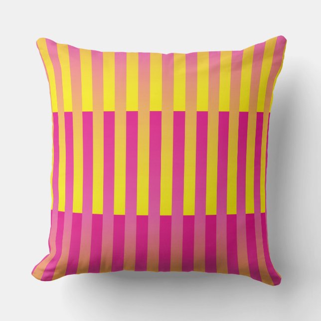 Pink Yellow Orange Striped Pattern Cushion (Front)