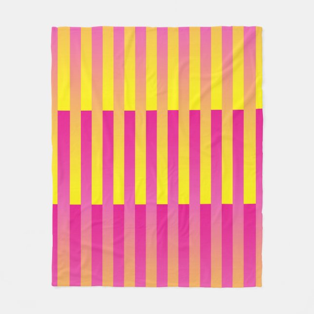 Pink Yellow Orange Striped Pattern Fleece Blanket (Front)