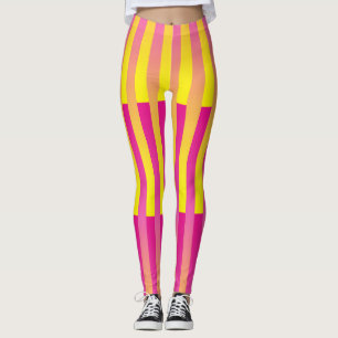 Pink Yellow Orange Striped Pattern Leggings