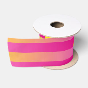Pink Yellow Orange Striped Pattern Satin Ribbon