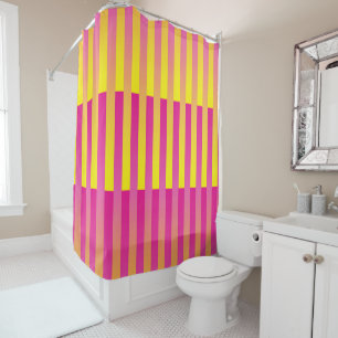 Pink Yellow Orange Striped Pattern Shower Curtain