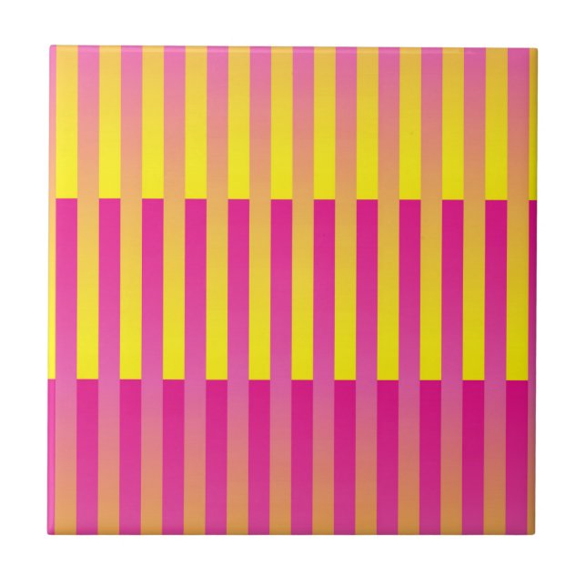 Pink Yellow Orange Striped Pattern Tile (Front)