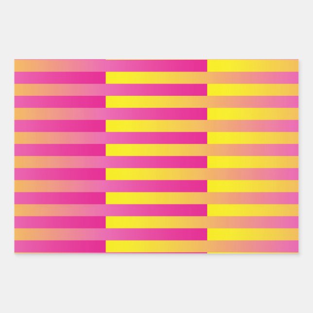Pink Yellow Orange Striped Pattern Wrapping Paper Sheet (Front)
