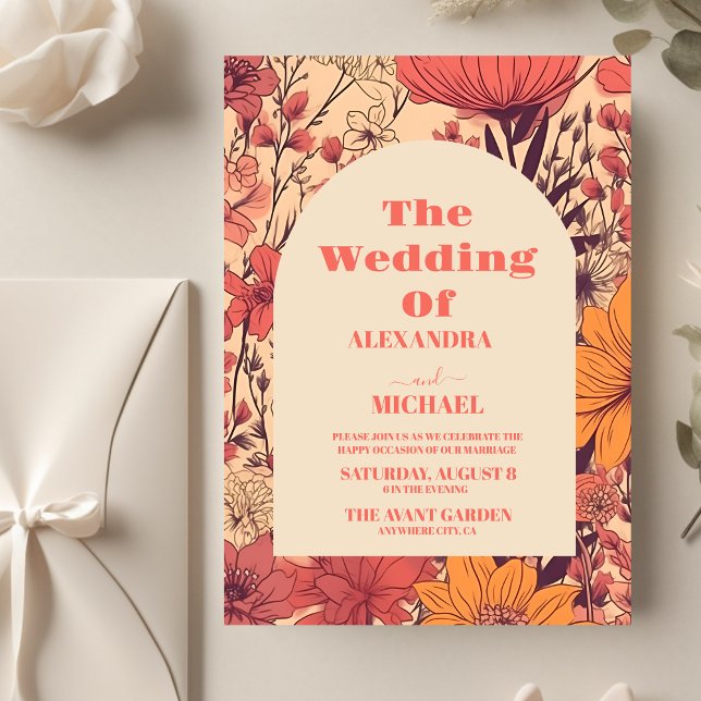  Pink Yellow Orange Wildflowers Wedding Invitation (Creator Uploaded)