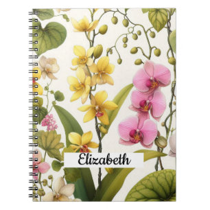 Pink Yellow Orchid Watercolor Flowers Floral Notebook