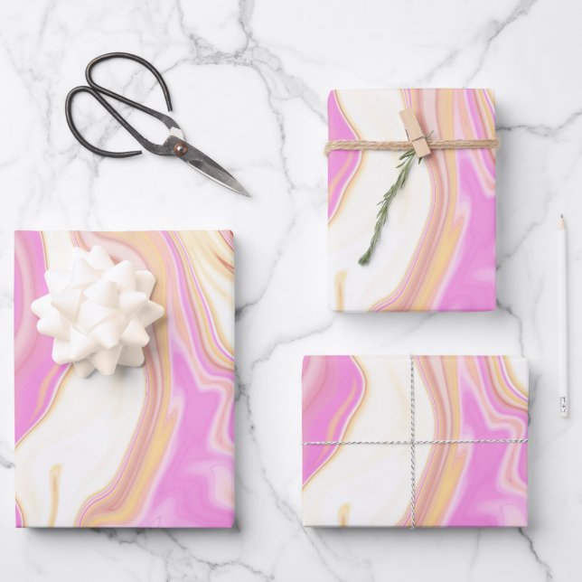 Pink & Yellow Pattern Wrapping Paper Flat Sheet (Front)