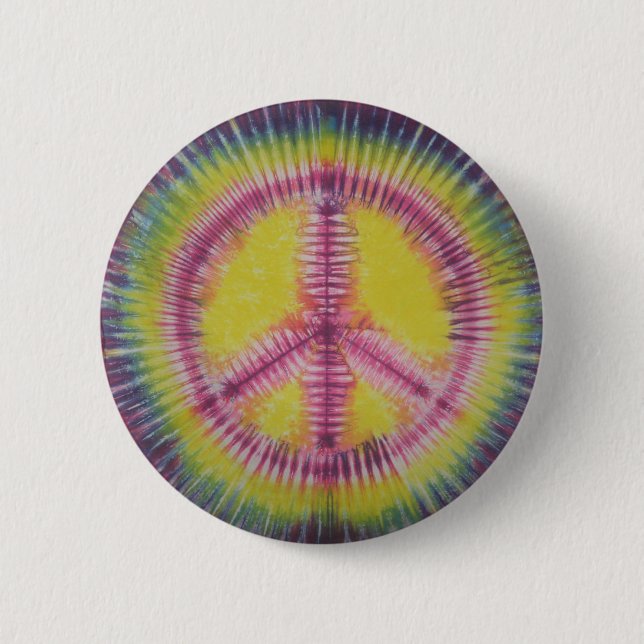 Pink & Yellow Peace Sign Tie Dye Flair Button (Front)