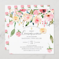 Pink Yellow Peonies Rose Floral Communion